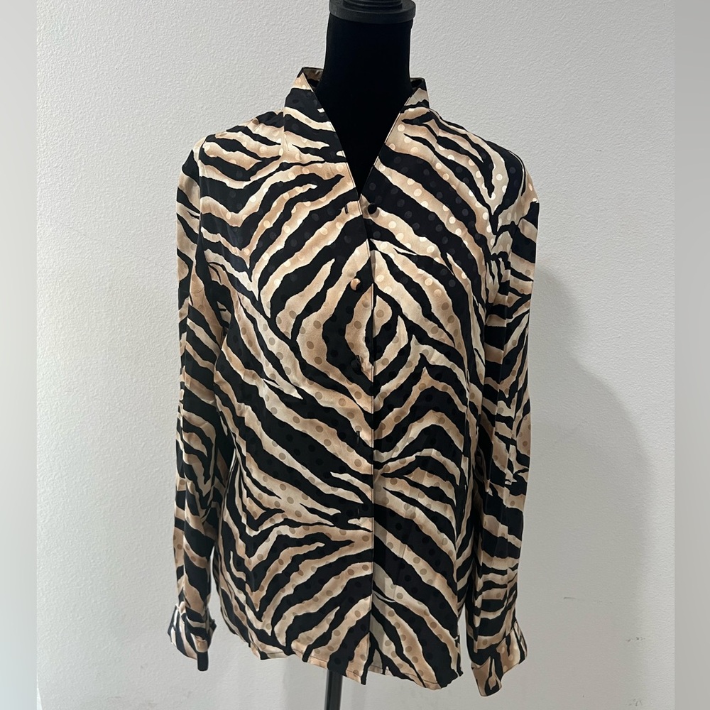 100% Silk - Zebra Polka Dot Blouse - Size 6 - Jacqueline Ferrar